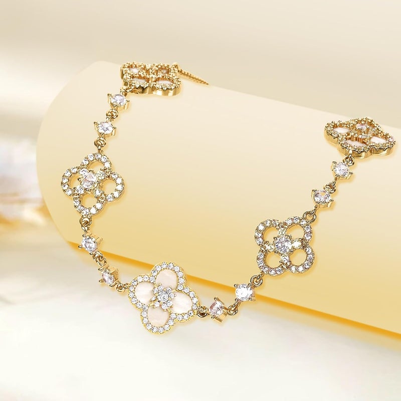 Sinebella Women's 18K Gold Plated Clover Bracelet with Natural Shell - Four Leaf Lucky Charm Dainty Link Bracelets Jewelry for Women, Trendy Birthday/Mother's Day Gift - Image 5